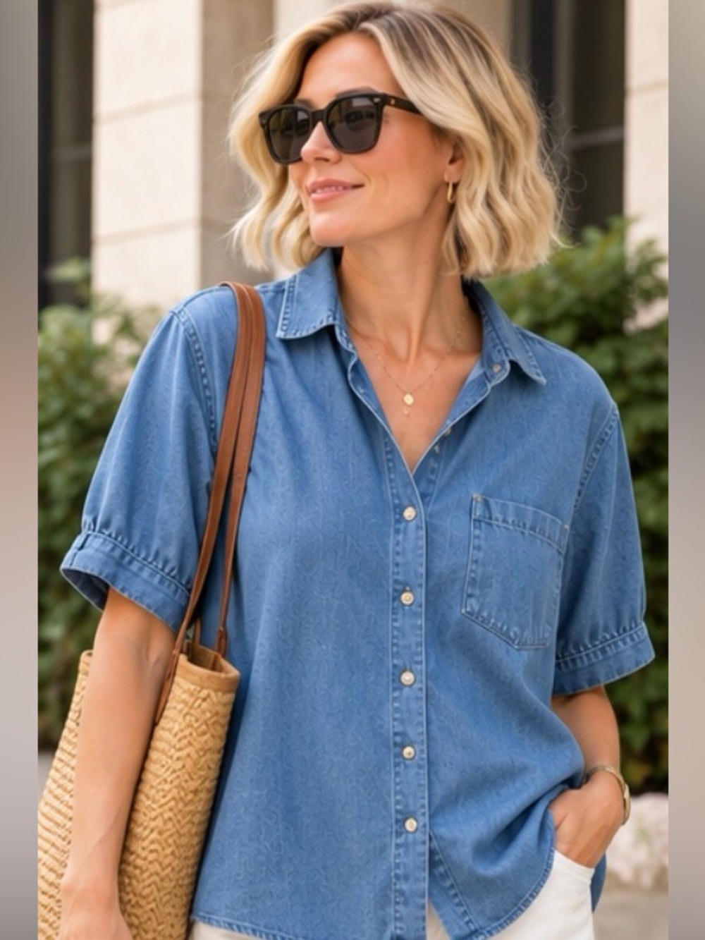 Lucky Brand Tencel Chambray Button Down Shirt Blue Size L